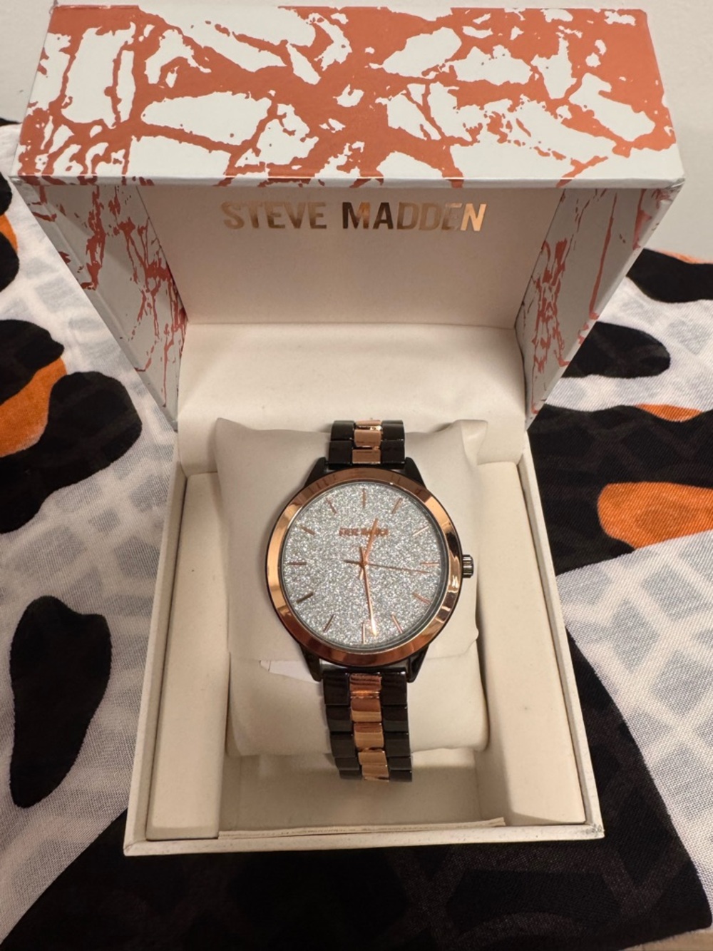 Steve Madden Rose Gold and Black Glitter Face Bracelet Watch